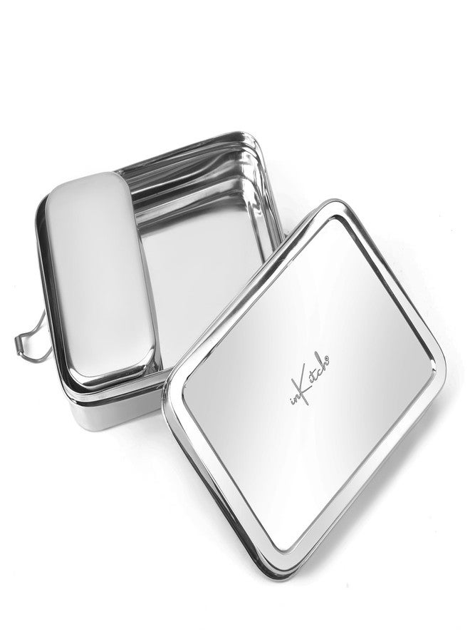 inKitch Stainless Steel Square Tiffin Box for Kids & Office | 650ML Rectangle Lunch Box with Inner Box & Locking Clip | Leak-Proof Steel Tiffin for School, College & Work | Durable & Food Safe - Image 2
